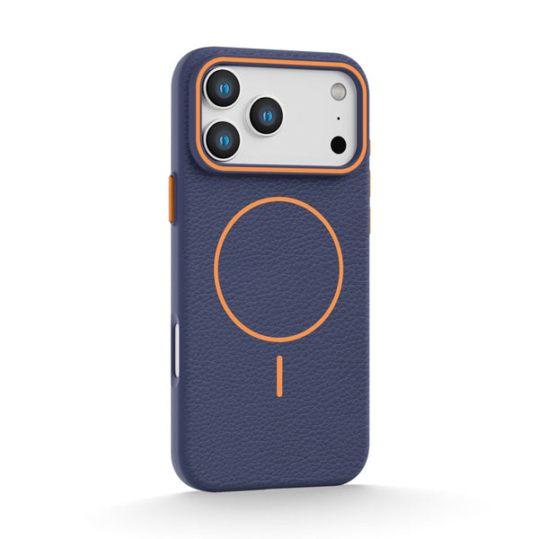 Blue Orange | iPhone MagSafe Litchi Texture Silicone Case
