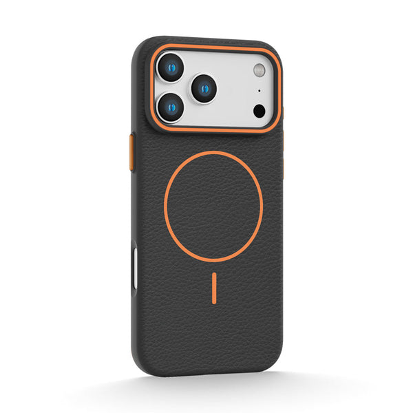 Black Orange | iPhone MagSafe Litchi Texture Silicone Case
